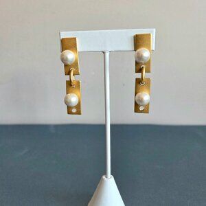 Large Martha Sturdy Vancouver gold tone and faux pearls large dangling earrings.